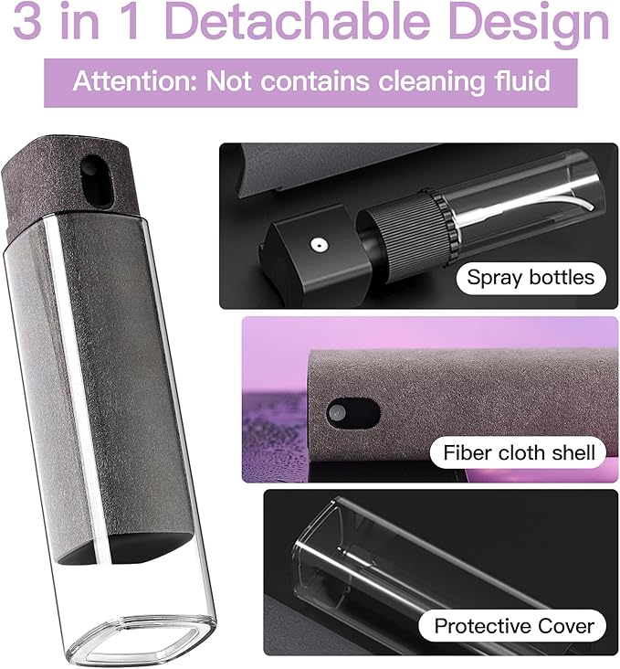 Screen Cleaner Kit, Two in One Screen Cleaner Spray and Wipe, Touchscreen Mist Cleaner Spray Bottle for Phone/Laptop/Tablet/TV/Monitor/Car Screens(Grey)