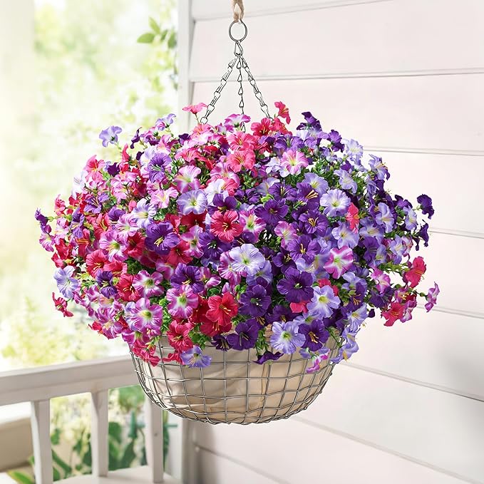 Artificial Flowers for Outdoors Decoration, 20 Bundles Faux Morning Glory with Eucalyptus Look Real UV Resistant Fake Plants Silk Flowers for Outside Yard Gardens Porch Patio Planter Home Urn, Mix