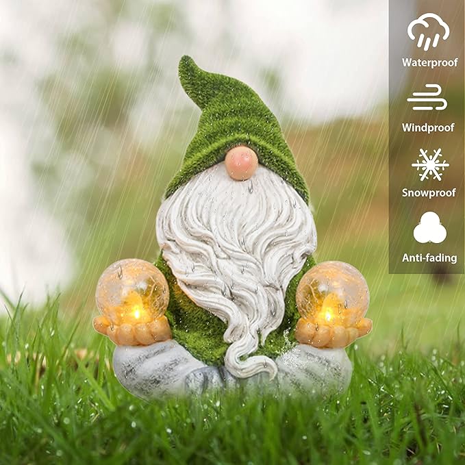 TERESA'S COLLECTIONS Garden Gnomes Decorations for Yard with Solar Lights, Fathers Gifts, Resin Flocked Zen Garden Decor for Outdoor Porch Patio Decor, Yoga Gnome Gifts for Women and Men, 6"