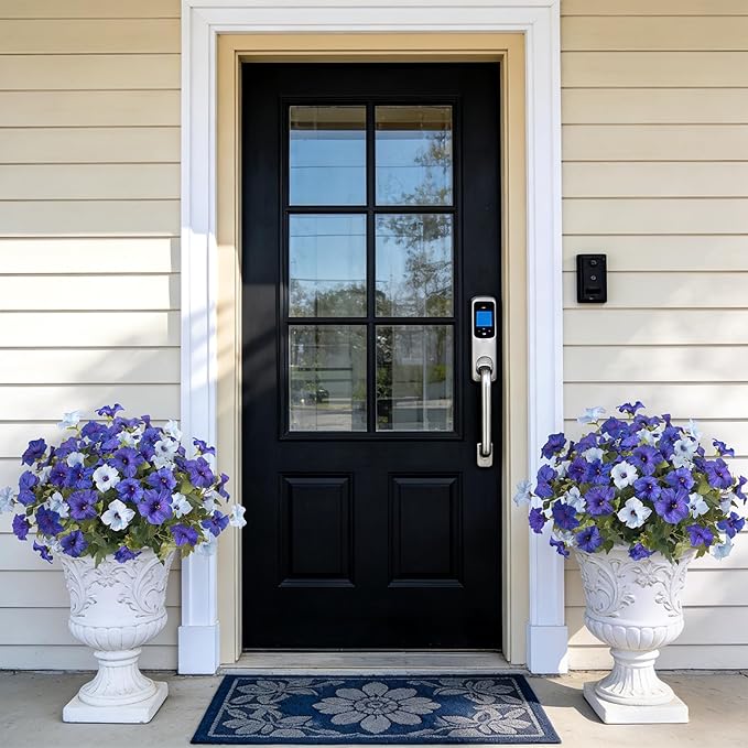 Ammyoo 6 Pcs Artificial Flowers Fake Petunias for Outdoors, Faux Flowers for Outdoor Planter, UV Resistant Realistic Fake Plants for Outside No Fade for Garden Porch Patio Indoor Room Decor(Blue)