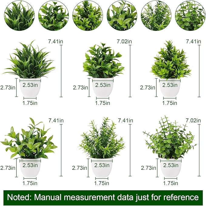 Yoratee Artificial Plant 6PCS Small Fake Plant Greenery Potted Plant Cute Indoor Faux Plant Houes Office Table Desk Bathroom Decor Plants