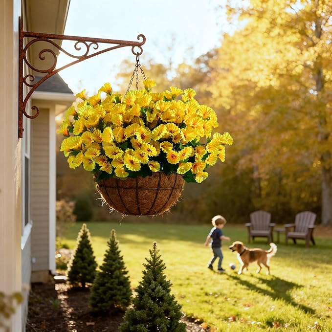 Artificial Morning Glory Flowers Plants for Outdoor 8 Pcs Faux Silk Petunias Flower Realistic Faux Flowers Plants for Outside Planter Porch Yard Patio Balcony Home Indoor Decor (8 Pcs Yellow)