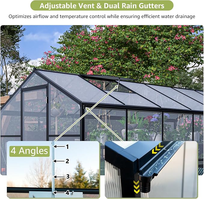 6x12 Ft Greenhouses for Outdoors, UV-Coated Polycarbonate Panels and Aluminium Green Houses for Outside, 2 Roof Vents, Invernaderos para Plantas Exterior, Walk-in Greenhouse Kit for Backyard, Lawn