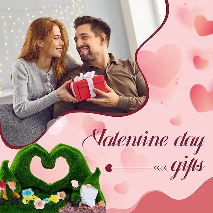 twinbling Valentines Day Gifts for Her Garden Gnome Statue Heart-Shaped Moss Covered Outdoor Garden Decor Cute Gnomes Decorations for Home Patio Yard Balcony Lawn Decor