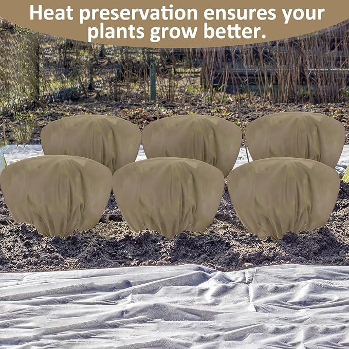 Wesnoy 18 Pcs Winter Plant Covers Freeze Protection 39.4x23.6 Inch Horizontal Shrub Tree Plant Protection Bags Frost Blanket with Drawstring for Fall Winter Outdoor Garden Planting (Brown)