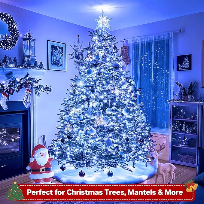 66FT 200 LED Christmas Lights with Timer, Twinkle Fairy Lights String with 8 Flashing Modes String Lights for Indoor Bedroom Outdoor Christmas Trees Garland Wreath Holiday Decorations, Blue