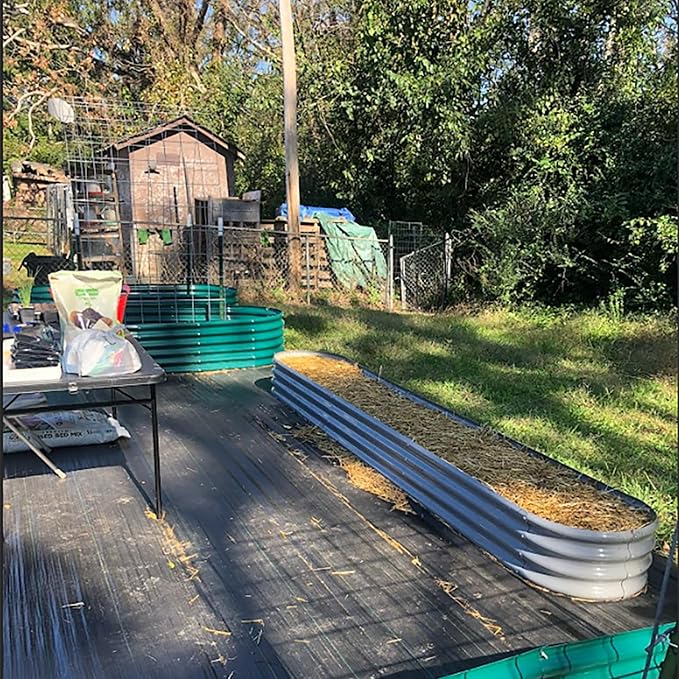 1 Pack 12x2x1FT Galvanized Raised Garden Bed Kit Oval Metal Ground Planter Box Outdoor Bottomless Planter Raised Beds for Vegetables Flowers Herbs Fruits, Gray