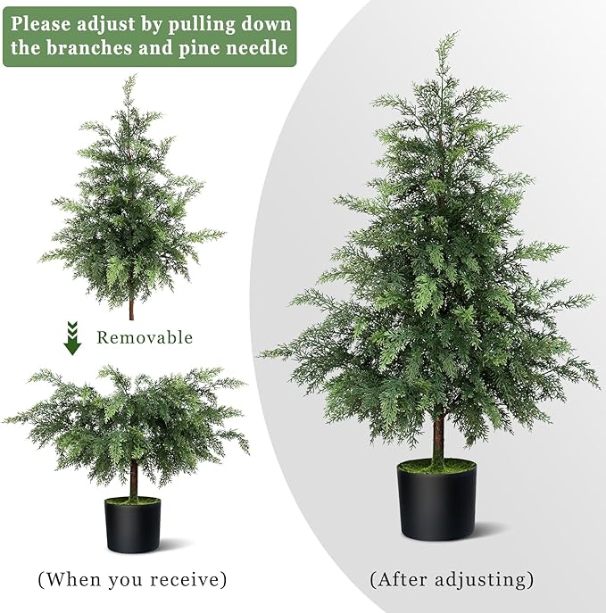 YXZZWL 3FT Real Touch Cedar Topiary Trees for Front Porch Decor, Artificial Shrubs Faux Plants Potted UV Resistant Fake Greenery for Outdoor Indoor Door Garden Farmhouse Home Decoration (Set of 2)