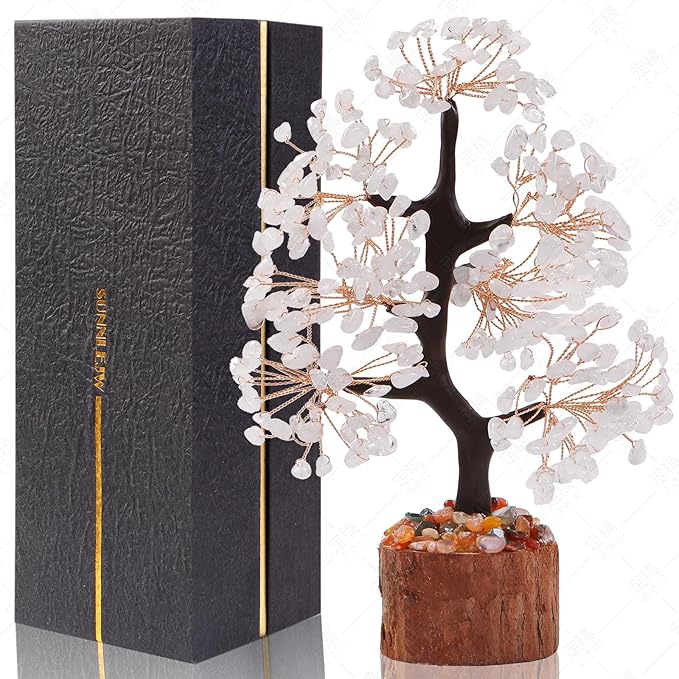 Clear Quartz Crystal Tree of Life for Home, Office, and Desk Decor，Handmade Bonsai for Clearity, Healing Crystals Money Tree，Perfect Concentration Gifts for Mom and Sister Friend