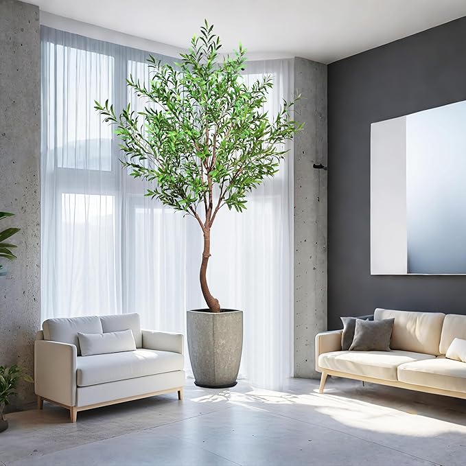 Niwellveb Fake Tree 8FT Faux Olive Tree Artificial Olive Trees Artificial Indoor Realistic Potted Silk Indoor Large Fruit for Home Offices, Living Rooms, Bedrooms, Stairs and Foyer Decor