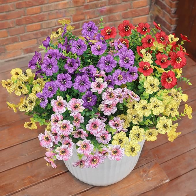 BCBLF Faux Flowers for Outdoor Planters, Artificial Flowers for Outdoors, 12 Bundles Outdoor Flowers Uv Resistant, Artificial Flowers for Decoration, Silk Faux Spring Flowers for Outside, Mixed Color