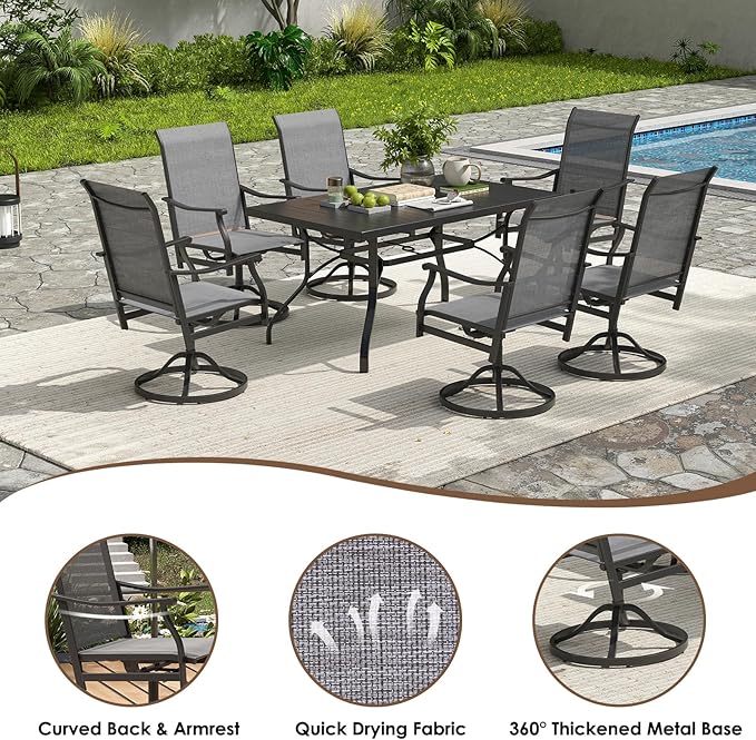 Soohow Outdoor Dining Chairs Set of 4, 360°Swivel Patio Dining Chair with Textilene Fabric, Outdoor Metal Armchair All Weather Resistant, Ergonomic Comfort, Perfect for Patio, Backyard, Balcony