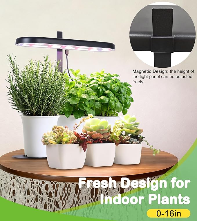 DRYADES Grow Lights for Indoor Plants, 20W Full Spectrum LED Grow Lamp for Indoor Garden with Intelligent Controller, Height Adjustable, Ideal for Home Desk Plant Lighting (Black, Metal Base)