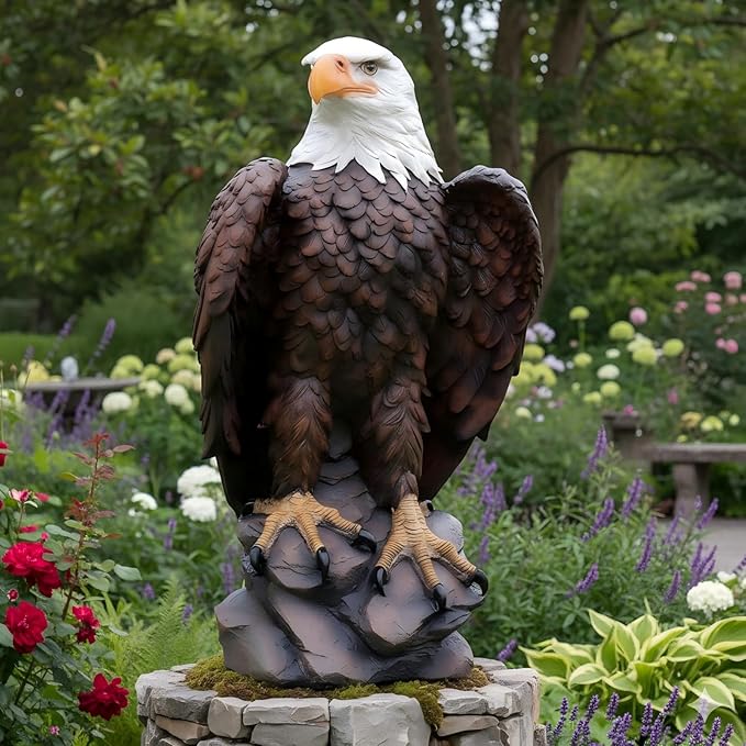 24.5 Inch 9.6 lb American Eagle Statue,Large Resin Bald Eagle for Outdoor Garden, Yard Art, Lawn, Patio or Indoor Home & Office Decor, for Men, Veterans, Husband, Boyfriend