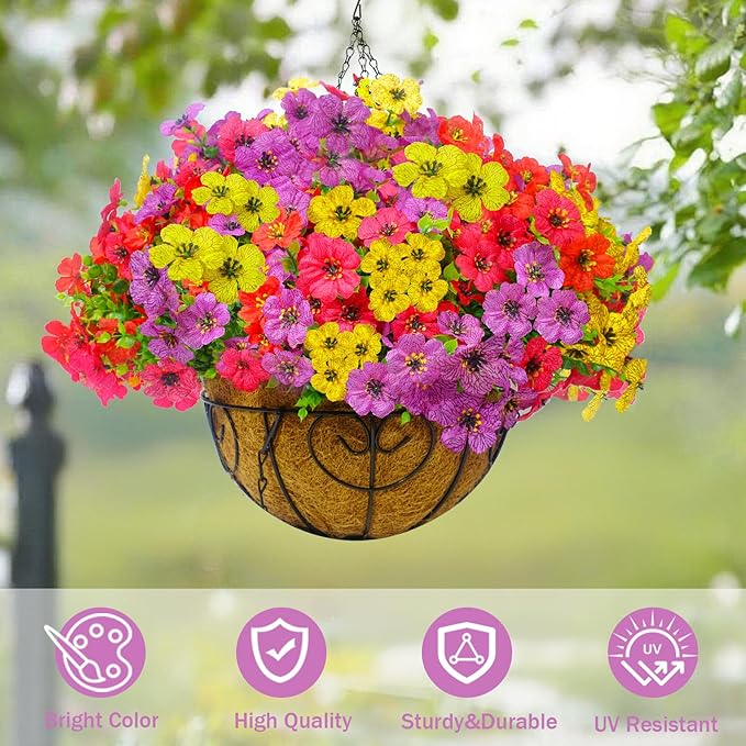 YYTDDUUU Artificial Hanging Flowers Plants 2 Set,Faux Flowers Basket for Outdoor Porch Decor,Fake Silk UV Sun Resistant Colorful Life-Like Hanging Daisy for Garden Balcony Yard Dector