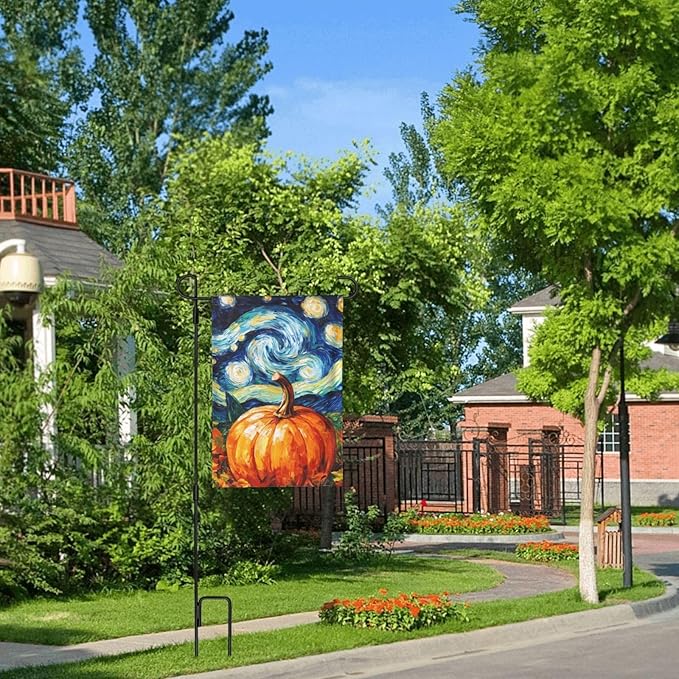 Pumpkin Thanksgiving Day Garden Flag 12x18 Inch Double Sided All-Weather Polyester Outdoor Flag For Patio Lawn Yard And Garden Welcome Decor