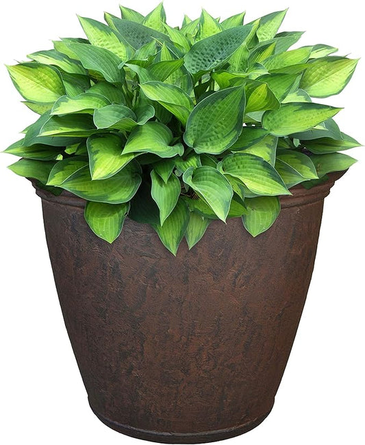 Sunnydaze 15.25-Inch Anjelica Large Plastic Pot for Plants - Double-Walled Outdoor Polyresin Round Planter Porch Pot with Drillable Drainage Holes - Rust