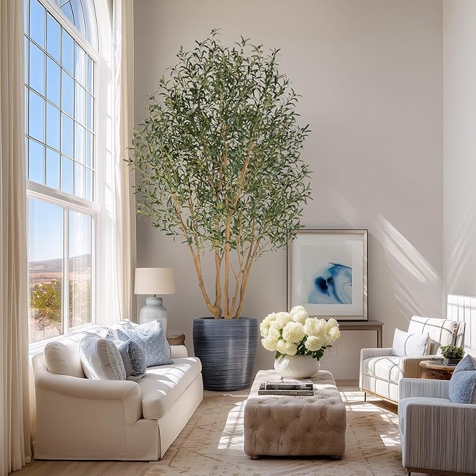 Nafresh Majestic Faux Olive Tree 9ft – Artificial Olive Tree Indoor & Outdoor with Lifelike Leaves & Textured Branches for Living Room, Office, Entryway,Patio