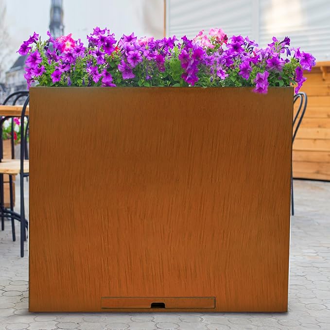 KOL Pre-Rusted Metal Steel 32''H Planter Box, Weathering Steel Planter Box,Rustic Finish Tall Rectangular Plant Pot, Modern Industrial & Residential Outdoor Indoor Use, 36" L.x11 W.x32 H. Rusty.