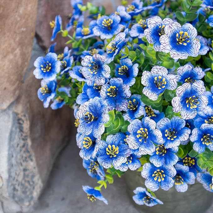 BCBLF Faux Flowers for Outdoor Planters, Artificial Flowers for Outdoors, 12 Bundles Outdoor Flowers Uv Resistant, Blue, UV Resistant Fake Plant