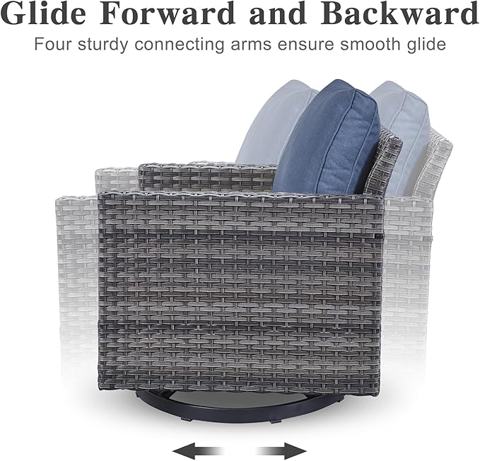 Belord Spacious 11 Pieces Patio Conversation Set - 5-Seater Outdoor Furniture Sectional Sets with Swivel Glider Chairs Set of 4 and Storage Box, Metal Top Coffee Table with Embedded Ottoman Gray