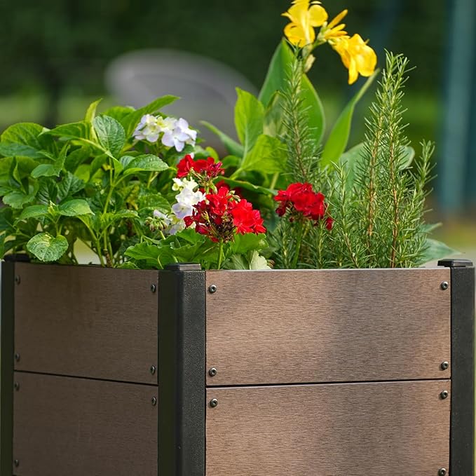GarveeLife 19" x 19"x 17" Wood Look Raised Garden Bed with Bottom, Outdoor Planter Box for Vegetables & Herbs, Durable Composite Deep Root Bed for Vegetables, Flowers in Backyard, Patio