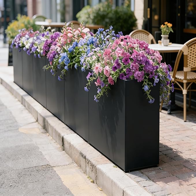 Vrtizalv Metal Rectangular Planter Box, 36” x 12” x 26” Heavy Duty Tall Rounded Corner Spliced Design Planter for Porch, Garden, Patio, Yard Outdoor Plants