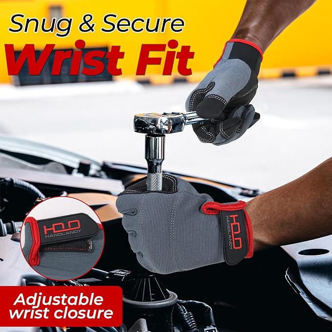 HANDLANDY Work Gloves for Men & Women, Utility Mechanic Working Gloves Touch Screen, Flexible Yard Work Gloves