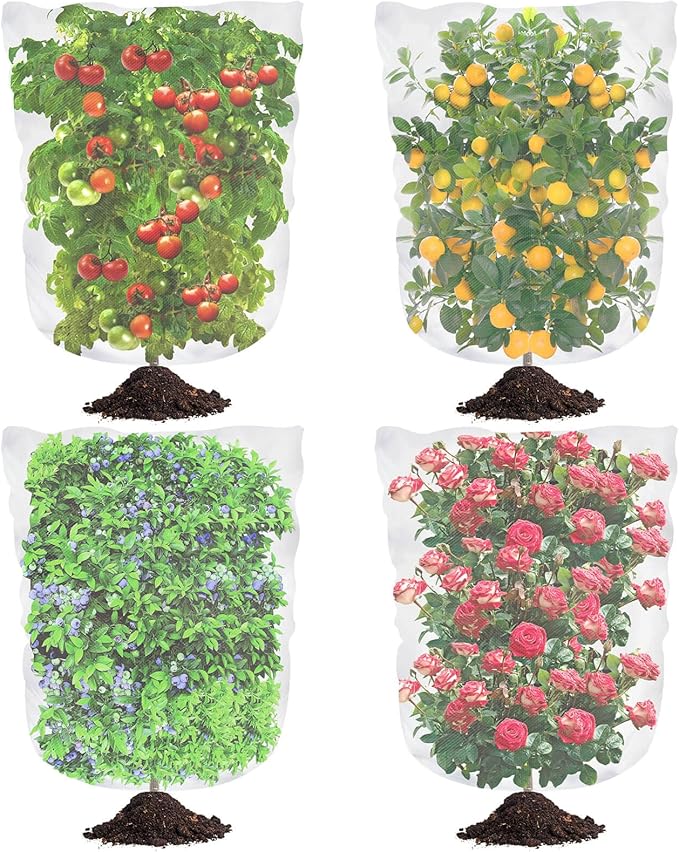 4Ft x 6Ft Blueberry Bush Netting Cover,4 Pack Bird Netting for Blueberry Bushes, Garden Netting Insect Pest Barrier with Drawstring, Plant Fruit Tree Netting Net for Garden Protection