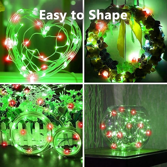 4Pack 80FT 240LED Fairy Lights Battery Operated with Remote & Timer 8 Modes Twinkle String Lights Battery Powered Indoor Outdoor Waterproof for Bedroom Wedding Classroom Christmas Décor, Red & Green
