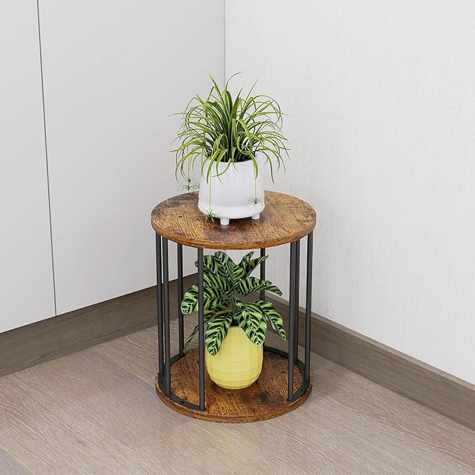 Leinade Plant Stand Indoor,small plant stool,Flower Pot Corner stand holder,Mid Century Heavy Duty Metal Tall Home Decor,Modern Round End Table,Small Rustic Display Stand for Living Room,Bedroom(Brown,14In)