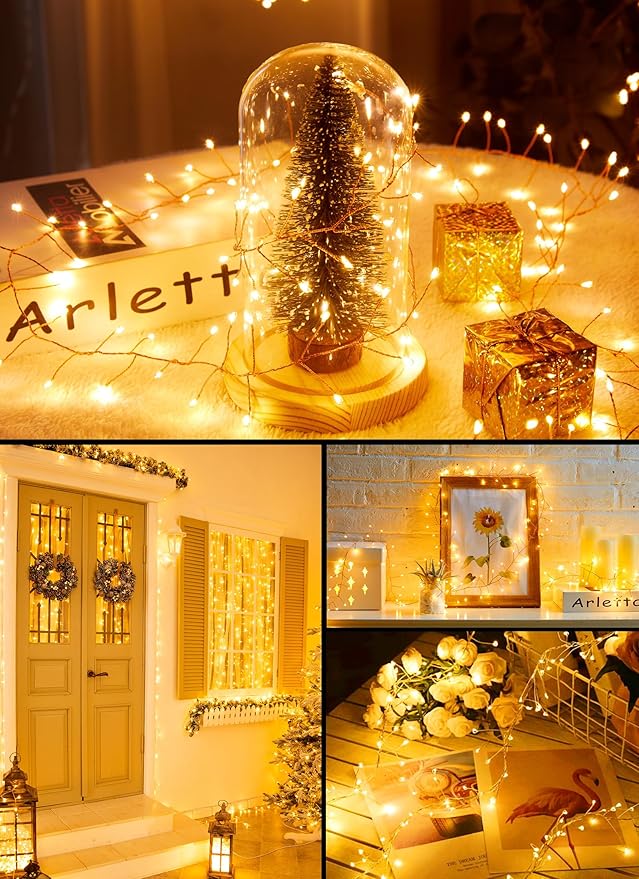 USB Operated Fairy Christmas Lights, 10FT 120LEDs Twinkle Cluster Light with 8 Modes & Remote, Silver Wire Firecracker String Lights for Garland, Room, Bedroom, DIY, Wedding Christmas Tree Decoration