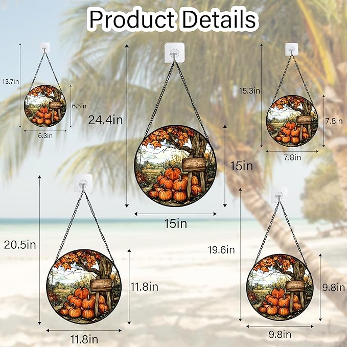 DASTOLL Stained Glass Window Hanging Fall Farm Scenery Maple Trees Pumpkin Large 15" - Suncatcher Door Garden Kitchen Sun Catcher Autumn Decor Birthday for Mom Nana Men Woman Friend