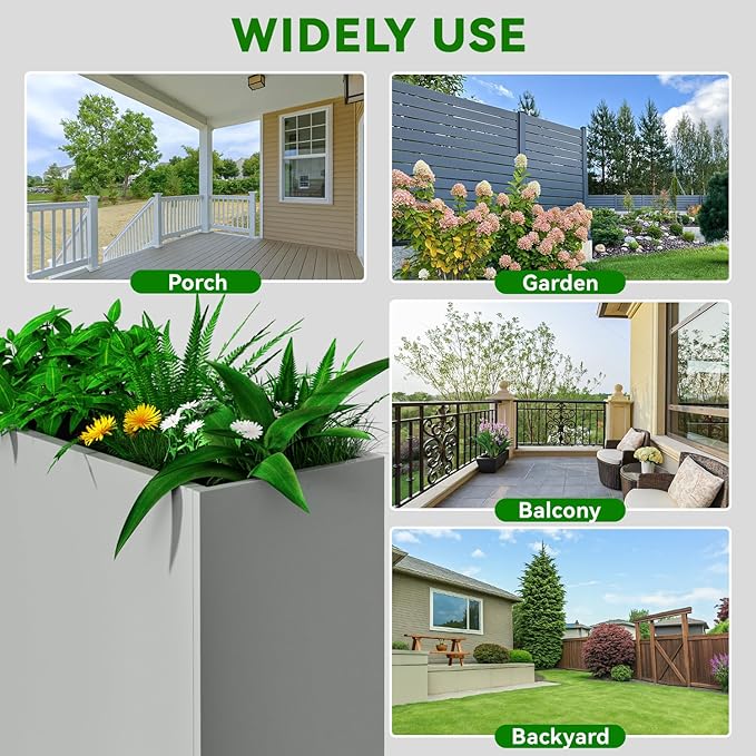 NUWJBYE Tall Metal Planter Box, 36" L x 12" W x 26" H Large Outdoor Planters with Drainage & Adjustable Shelf, Heavy Duty Steel Rectangular Planter for Patio, Balcony, Indoor(Gray)