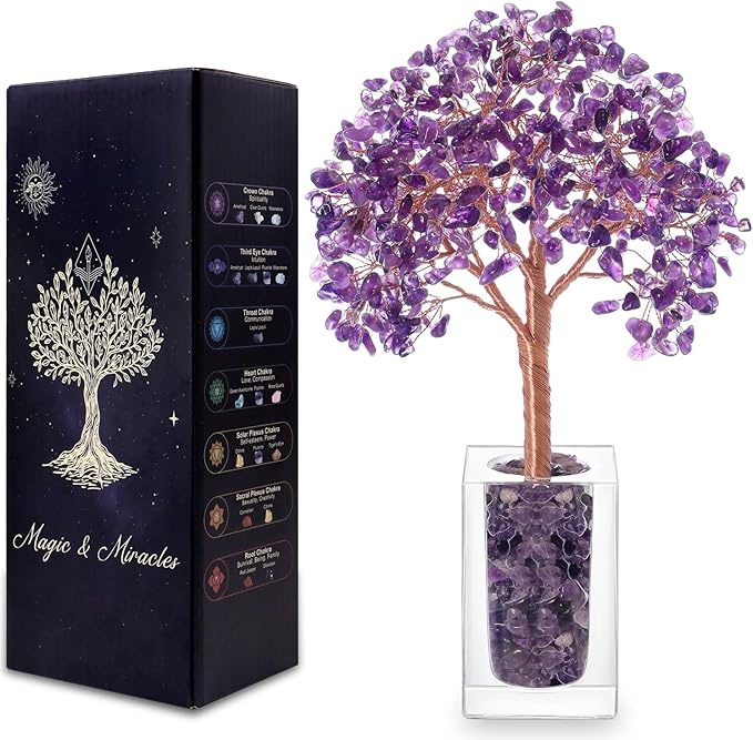 MAGIC AND MIRACLES Amethyst Crystal Tree of Life, Purple Gifts for Women, Crystals Healing Stones, Christmas Anniversary Housewarming Relaxation Thanksgiving Gifts, Office Desk Dec for Coworkers Nana