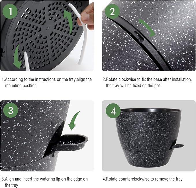 UOUZ 12inch 2Pack Large Self Watering Planters, Plastic Plant Pots with 60oZ Removable Deep Reservoir and Multi Mesh Drainage Holes for Indoor Outdoor Garden Plants and Flowers, Black Speckles