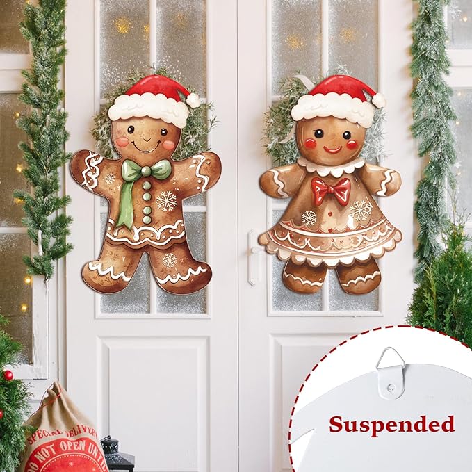 Nuanchu 2 Pcs Metal Gingerbread Yard Signs Christmas Yard Sign Stake 26.0 Inches Waterproof Gingerbread Boy and Girl Lawn Signs Christmas Outdoor Decorations for Outside Xmas Garden Holiday Decor