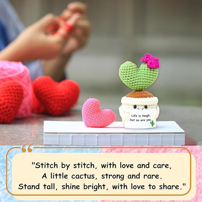 BRIFUFOUS Get Well Gifts for Women, Handmade Crochet Cactus – Plush Plant Gift with Encouragement Card for Desk Decor, Home or Office Decoration