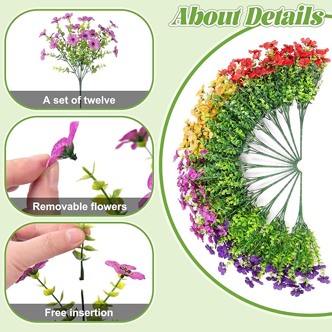 Artificial Fake Flowers Basket for Spring Outdoor Decor, Faux Mums Floral Hanging Plant for Summer Outside Decor, Silk Daisy with Eucalyptus Leaves for Home Patio Garden