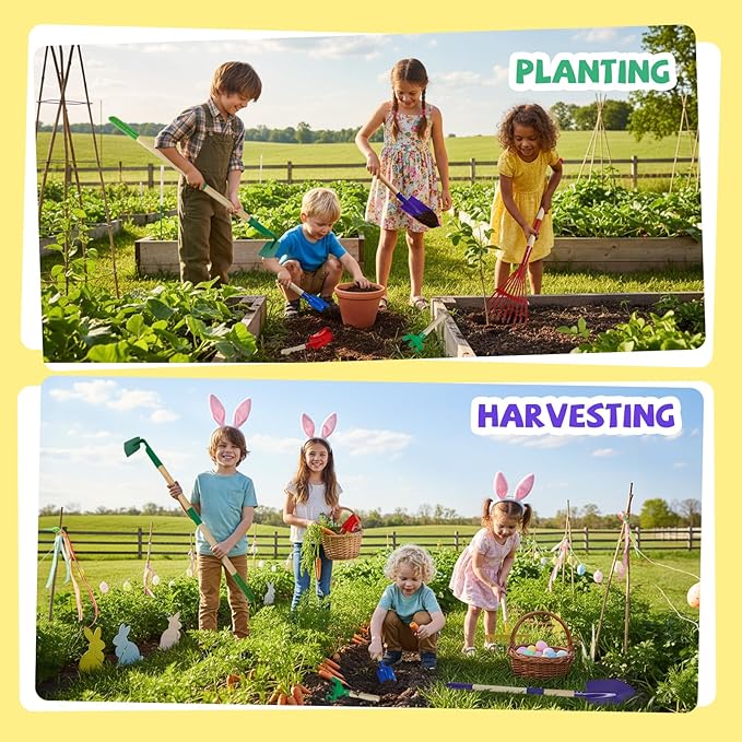 VICHTOP 9Pcs Kids Gardening Tools Set - Toys with Shovel, Rake, Hoe and Leaf Rake for Outdoor Backyard Play, STEM Educational Toys, Ideal Christmas Birthday Gifts for Toddler Boys & Girls Ages 3 4 5