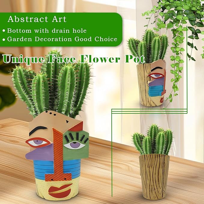 Midogaigai Abstract Face Planters Pots Head,Unique Head Planter for Indoor Plants,Funny Face Flower Pot,Colorful Plant Pots for Outdoor Garden Decor and Home Art Decoration(Eclectic)