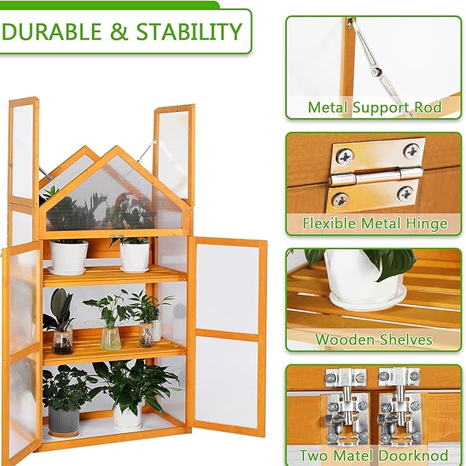LYNSLIM Wooden Greenhouse, Raised Flower Planter Shelf with Transparent Flip-Top Roof, Cold Frame Green House for Outdoor, Mini Greenhouse Cabinet for Outside 29” W x 15”D x 50” H
