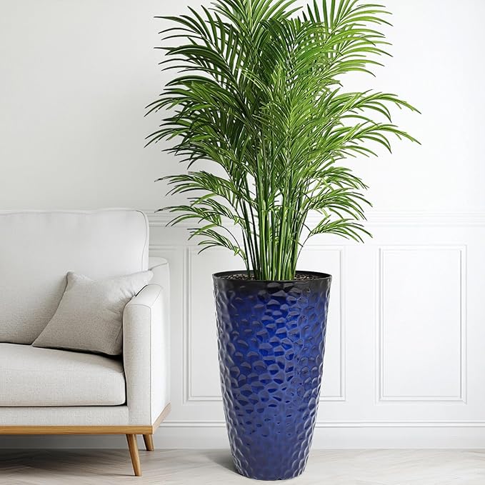 Ultym 23.75" H Large Tall Outdoor Planters, Set of 2 Plastic Large Flower Pots for Outdoor Plants, Gradient Cobalt Blue Honeycomb Textured, Weather-Resistant for Porch, Garden, Patio or Indoor Use