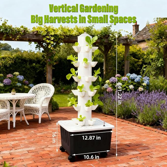 Hydroponics Growing System, Indoor Gardening System, Hydroponic Tower with 30 Liter Capacity Mobile Water Tank for Home, Balcony or Small Greenhouse Growing