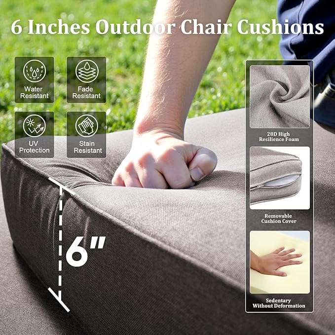 Luxury High Back Patio Furniture Set with 6-Inch Thick Cushions, 7-Pieces Outdoor Furniture with Swivel Chairs, Wicker Conversation Set for Porch, Balcony, Deck and Yard, Brown/Grey