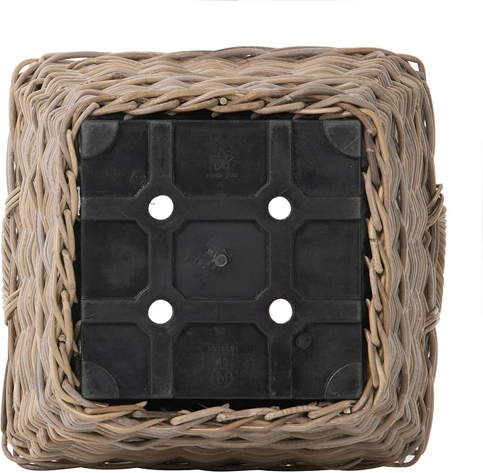 Kouboo Square Rattan Planter Basket with Handles 625 Gallon Capacity Plastic Pot Liner with Drain Holes Included No Saucer Indoor and Outdoor Use
