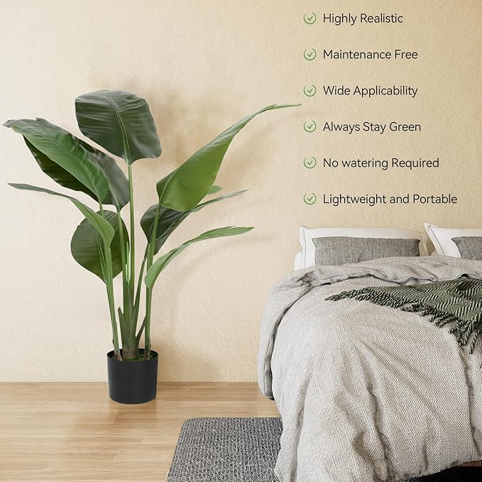 WC WAH CHUN Artificial Bird of Paradise Plant Fake Tropical Palm Tree for Indoor Outdoor, Perfect Faux Plants for Home Garden Office Store Decoration (H 120cm)