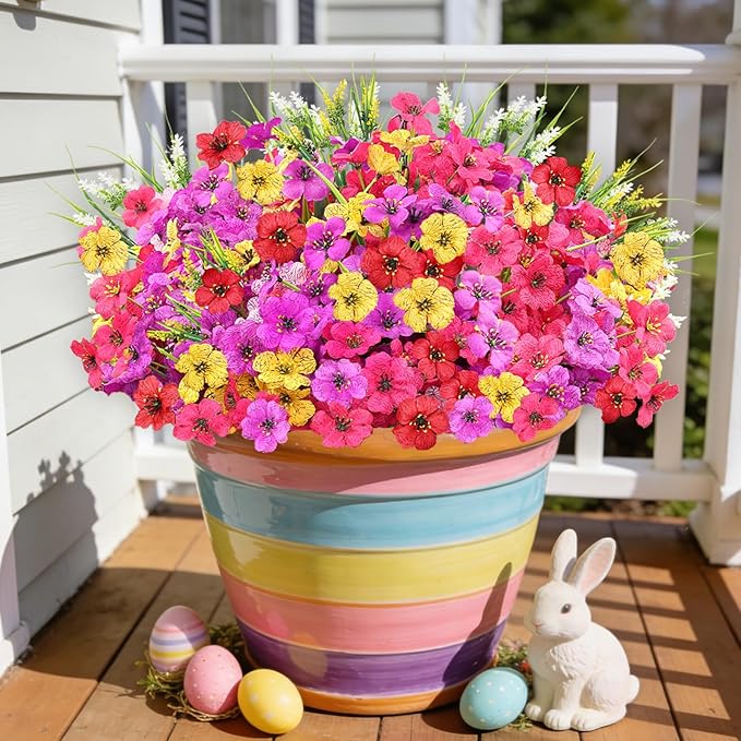 24 Bundles Realistic Fake Flowers for Outdoors, No Fade Faux Silk Flowers & Artificial Plants Lavender, for Garden Patio Porch Decor, Window Box, Hanging Basket, Planter, Grave Decorations