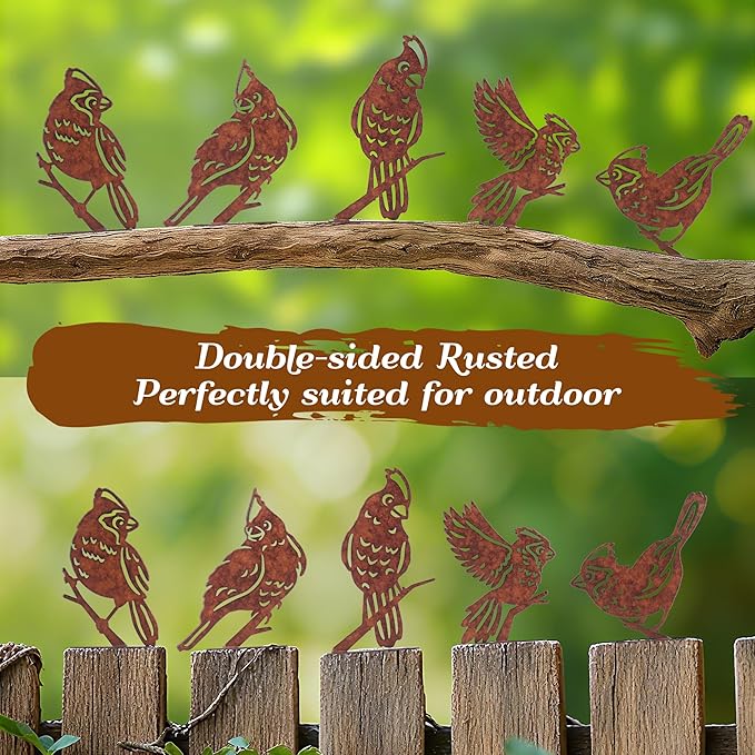 Rusty Birds Decoration, Outdoor Bird Wall Decor, Metal Bird Yard Decor, Garden Sculptures, Yard Art, Fence Decorations Outdoor, Rustic Garden Decor, Metal Birds Craft Statue Ornaments