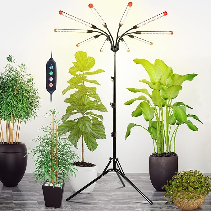 Orchbloom 10-Head Grow Light with Stand and Timer, 90 Watt Power Home Plug LED Grow Lights for Indoor Plants for Tall Houseplants, Bonsai Tree, Seed Starting, 24"-64" Adjustable Height